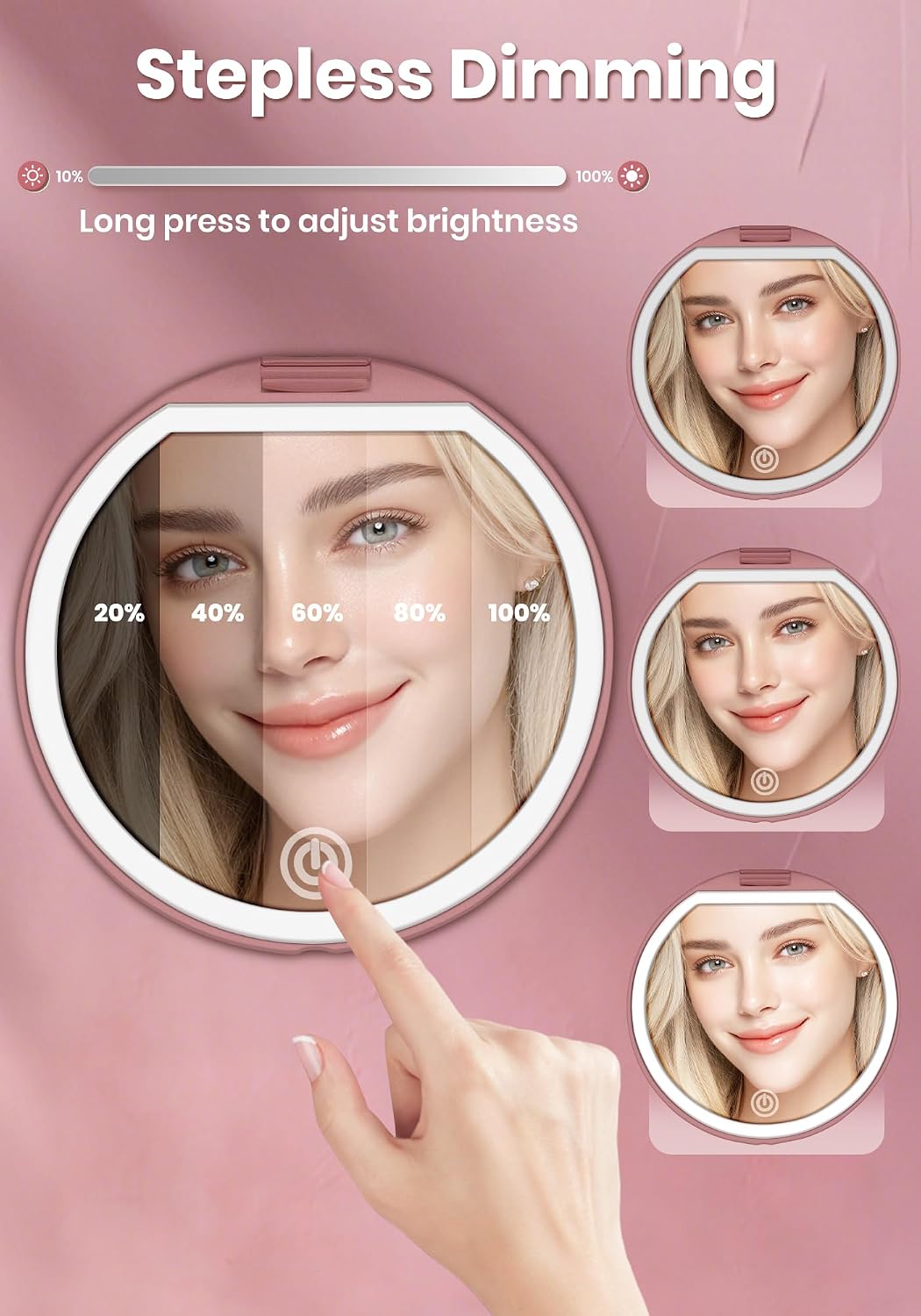 Magnifying Mirror, Rechargeable Compact Makeup Mirror with Light 40X Rose